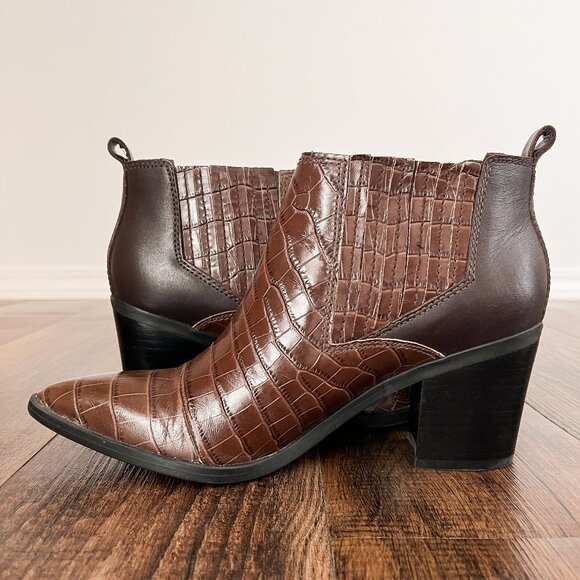 Marc Fisher Croc Embossed Faux Leather Ankle Bootie Pointed Toe Size 8.5 Brown - Picture 6 of 16